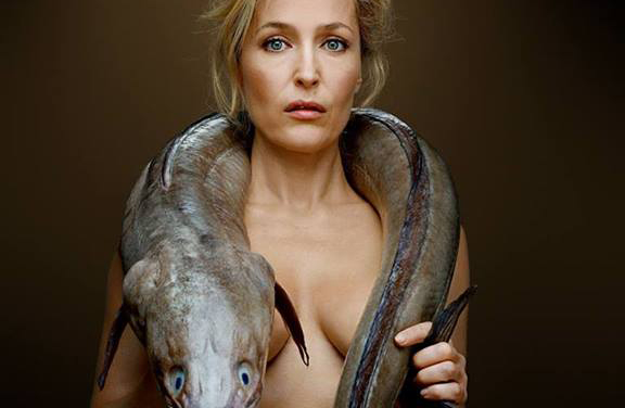 Gillian Anderson gets naked with an eel for FishLove